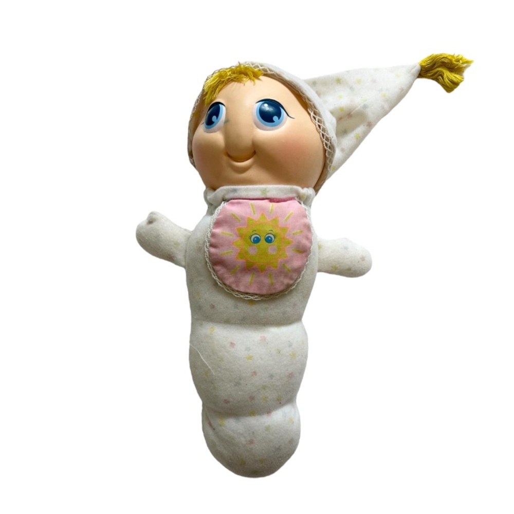 Vintage 80s White Glow Worm Plush Doll Two Faces Working Condition